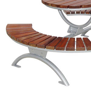 Mesa de pícnic de madera redonda para exteriores con Banco curvo, juego de jardín, patio, café comercial, mesa de té, mesa de comedor exterior y silla - Product Image 3