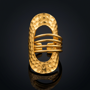 Bague Vintage Tendance en Laiton Plaqué Or 18K Unisexe pour Enfants, Style Ailes Géométriques Incrustées, Cadeau - Product Image 1