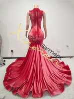 Ocstrade MOQ 1 Accepte les commandes sur mesure Robe de soirée de mariage Robe de soirée scintillante rouge en strass et cristaux perlés Robes de bal maxi