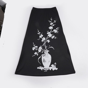 Nueva Falda Midi Recta con Estampado Floral de Pintura de Tinta China Vintage, Diseño Artístico y Elegante con Abertura Lateral, Falda Larga - Product Image 6