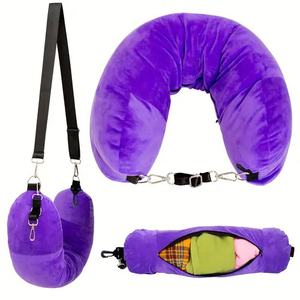 وسادة رقبة محمولة على شكل حرف U مع حقيبة سفر تخزين منسوجة منخفضة التكلفة أساسية لأجزاء الجسم وأمتعة ملابس شركات الطيران - Product Image 1