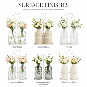 Jarrón de Vidrio Transparente Doble <span class=keywords><strong>con</strong></span> Marco de Corazón Blanco, Contenedor Floral para Floristería, Cafetería, Hotel, Exhibición en Tiendas, Suministro para Exportación - Product Image 4