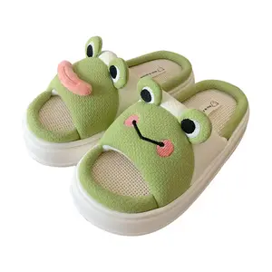 XIXITIAO Frosch kein Slip wasserdicht dickbesohlte rutsch feste Kinder Frau Damen gemütliche flauschige Pelz pantoffeln Bulk One Size Pfote bestickt