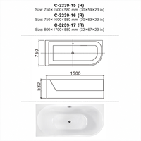 Baignoire autoportante OEM ODM en acrylique blanc brillant avec couvercle de trop-plein chromé pour salle de bain intégrée, 150 cm, baignoire d'angle droite