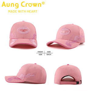หมวกแก๊ป AUNG CROWN สีชมพู ปักลายเปลวไฟแบบส่วนตัว หมวกเบสบอลสำหรับผู้ชายและผู้หญิง - Product Image 3