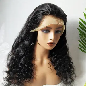 Contoh Gratis Dasar Sutra Gelombang Longgar Pra Pencabutan Vendor Virgin Mentah Pixie Cut Keriting Merah Renda Depan Wig Rambut Manusia untuk WANITA HITAM