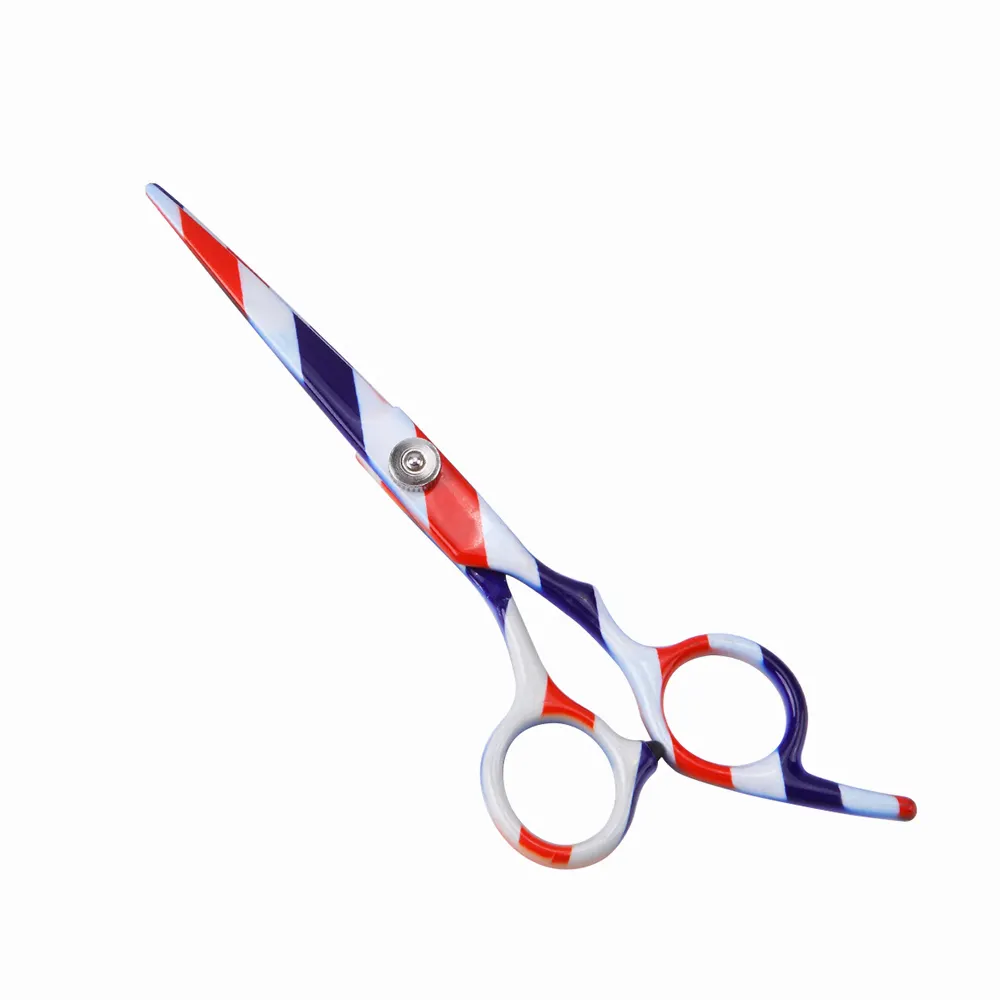 青白と赤の色ステンレス鋼理髪薄切りはさみ調節可能なネジと固定フィンガーレスト付き
