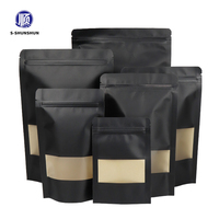 Prix direct usine, sac pochette stand-up en plastique noir mat, personnalisé, avec fenêtre transparente, refermable, anti-humidité et hermétique, pour sucre