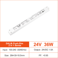 Alimentation LED 36W à sortie unique DALI Push 2 en 1 sans scintillement, dimmable, pour bande LED 100-240V AC-DC 12V 24V, intérieur IP20, CV