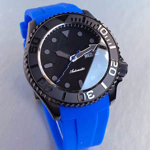 นาฬิกา Tandorio รุ่นใหม่ 41 มม. แบบ Mod <span class=keywords><strong>SKX</strong></span> สำหรับผู้ชาย ตัวเรือนเคลือบ PVD สีดำ กลไก NH36A แฟชั่น กันน้ำลึก 20ATM นาฬิกาจักรกล สายยางสีน้ำเงิน - Product Image 6