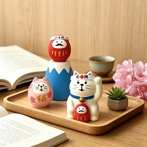 Figura de Resina Daruma Maneki Neko, Gato de la Suerte Kawaii, Adorno de Escritorio, Decoración Auspiciosa para el Hogar u Oficina, Recuerdo de Bendición, Regalo - Product Image 1