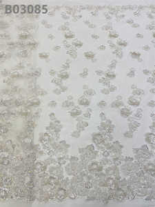 Tela nupcial de encaje blanco de lujo con bordado de lentejuelas, tela de encaje con cuentas de flores, telas de boda de tul neto - Product Image 2