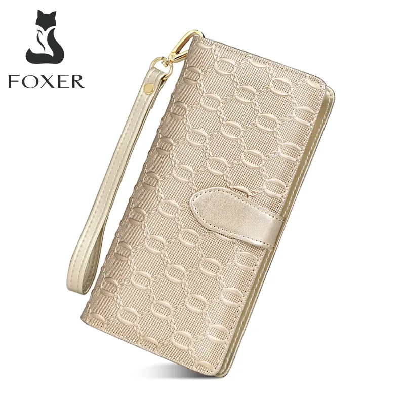 FOXER Brand Women's Fashion Wallets Chic Coin Purse Women Long Cowhide Card Holder Female Genuine Leather Wallet