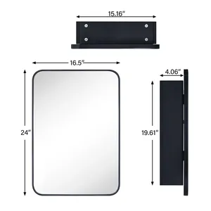 <span class=keywords><strong>Armoire</strong></span> à <span class=keywords><strong>pharmacie</strong></span> en métal avec cadre rond, miroir à bord biseauté noir, encastré et à montage en surface - Product Image 6