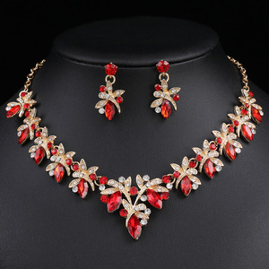 Conjunto de Collar y Pendientes Europeos y Americanos de Aleación con Cristales de Vidrio Incrustados, Diseño de Libélula, Joyería a Juego para Vestido de Novia, Venta Transfronteriza - Product Image 2