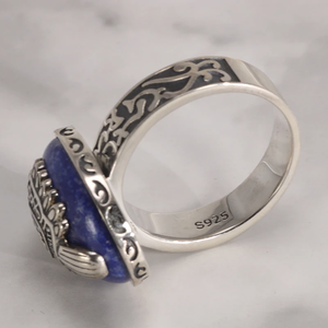 Anelli <span class=keywords><strong>The</strong></span> Vampire Diaries in Argento Sterling 925 Autentico, Anello di Damon Salvatore per Uomo con Lapislazzuli Naturale, Gioielli Personalizzati - Product Image 5