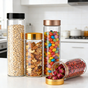 Conteneur de stockage alimentaire en verre pour la cuisine, en forme de cylindre, empilable, écologique, sans BPA, hermétique, 240 ml-400 ml, vente en gros - Product Image 1
