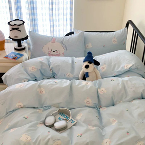 Ensemble quatre pièces bleu ciel pour petit chien Beagle, comprenant drap et housse de <span class=keywords><strong>couette</strong></span>, idéal pour la literie des dortoirs universitaires - Product Image 3