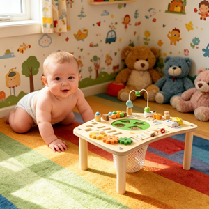 Nouvelle table <span class=keywords><strong>d</strong></span>'activités Montessori en bois, 40 pièces, pour tout-petits de 0 à 3 mois, <span class=keywords><strong>centre</strong></span> <span class=keywords><strong>d</strong></span>'activités sensorielles éducatif avec lumières LED et loquets - Product Image 5