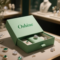Emballage de boîte à bijoux à tiroir rigide de luxe Coffrets cadeaux personnalisés en papier et carton verts imprimés pour bagues boucles d'oreilles colliers