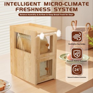 Wooden Bread Storage Box With Drawer And Slicer <b>Kitchen</b> Countertop Bread Keeper Multifunctional Rectangle Shape - Product Image 2
