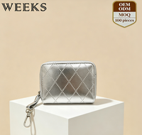 WEEKS 1006C04 Sac de téléphone court minimaliste haut de gamme pour femme, portefeuille fin pour cartes, personnalisable, en PU, étanche, avec fermeture éclair