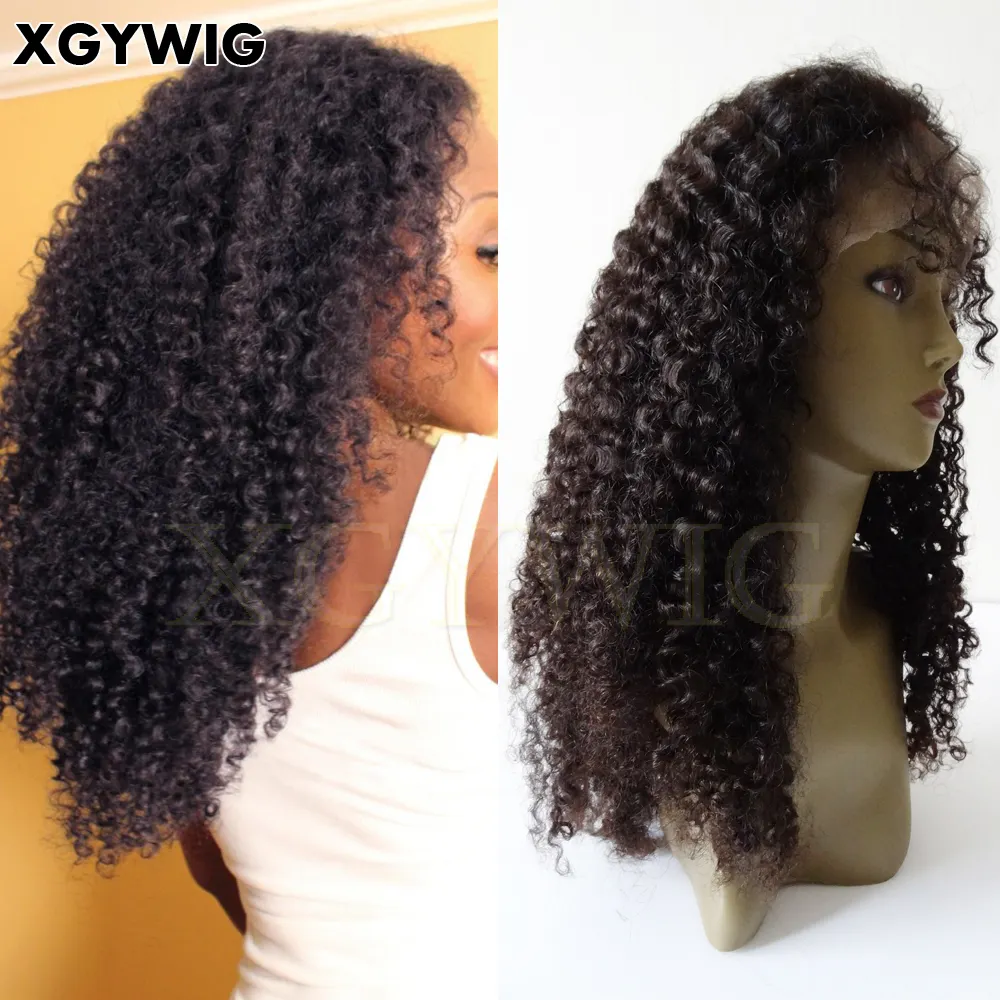 8"-30" Stock wholesale 100% virgin unprocessed Human Hair Natural color large cap Kinky Curly full lace wigs for black women