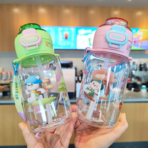 Zannuo Portable Cartoon Straw Cup 500Ml Double Wall Kids Water <b>Bottle</b> For Outdoor Use Student Gift With Bear Pattern - Product Image 2