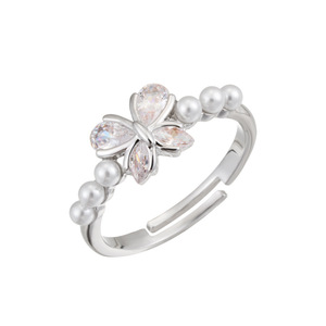 Butterfly Shaped Open <b>Ring</b> With Zircon And Pearls Adjustable Index <b>Finger</b> <b>Ring</b> For Gift - Product Image 5