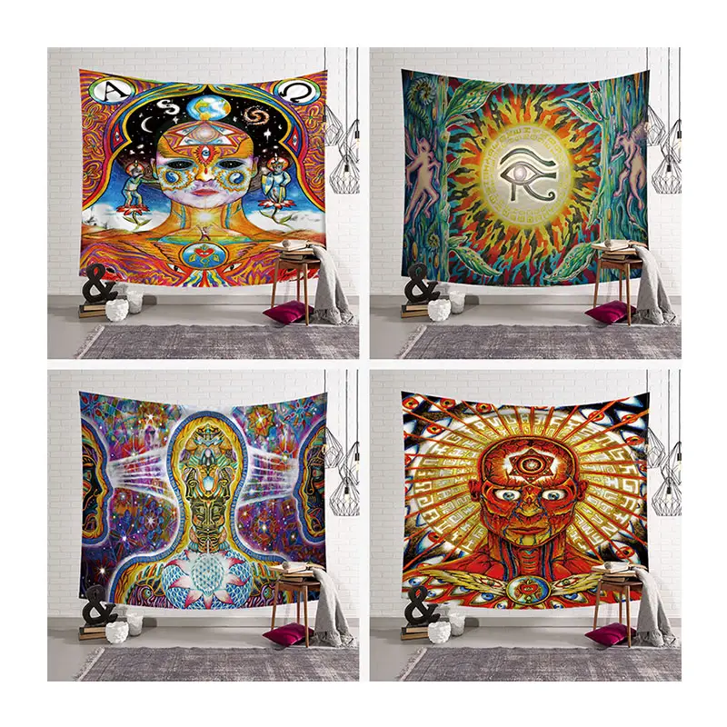 Small MOQ Custom Free Design Peach Skin Fabric Printing Wall Hanging Psychedelic Tapestry