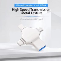 Clé USB OTG 4 en 1 personnalisée OEM, 8 Go, 16 Go, 32 Go, 64 Go, 128 Go, clé USB 3.0, clé mémoire pour iPhone, Android, Windows