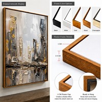 Peinture murale abstraite de luxe faite à la main sur toile, paysage urbain texturé Impasto, dépeinture de l'horizon doré, décoration pour la maison, le bureau ou le salon