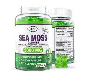 OEM Sea Moss Gummies organik Seamoss dengan potensi maksimum Bladderwrack dan akar Burdock mendukung kesehatan kulit dan sendi