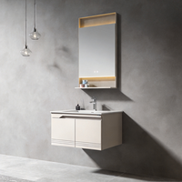 Meuble sous-vasque mural avec éclairage d'ambiance, vasque flottante avec étagère inférieure, facile à nettoyer et au design classique