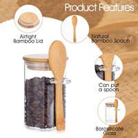 Ensemble de pots à épices 6/10 pièces, transparents, 250 ml, en verre, pour sel, sucre, avec couvercle en bambou et cuillère en bois, pour la cuisine