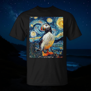 T-shirt Puffin Sea Bird Van Gogh Style Starry Night - Product Image 3