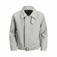 Blouson Bomber Homme Style Old Money en Mélange de Laine, Col Montant, Coupe Droite, Fermeture Éclair, Ourlet Ceinturé Vintage, Vêtement d'Extérieur Chaud pour l'Hiver