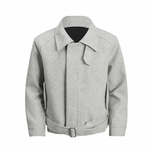 Old Money Style <strong>Men's</strong> <strong>Wool</strong> Blend Jacket Biker Jacket Stand Collar Short Woolen <strong>Coat</strong> Vintage Belted Hem Warm Winter Outwear - Product Image 1
