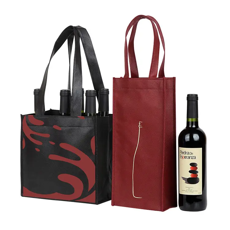 Yeniden kullanılabilir 4 şişe olmayan dokuma bez şarap çantası bölücüler ile