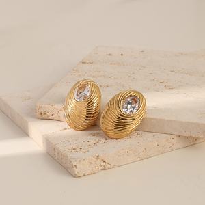 Retro tıknaz Modernist büyük Oval bildirimi saplama küpe Bejeweled Oval Geo geometrik küpe paslanmaz çelik zirkon küpe - Product Image 4