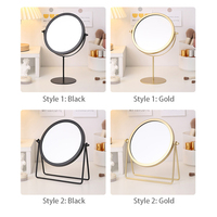 Offre Spéciale cosmétique noir et or rond bureau réglable rotatif métal petite Table maquillage miroir miroir Vertical