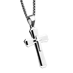 높은 광택 18k 골드 도금 더블 컬러 3 레이어 스테인레스 스틸 크로스 펜던트 목걸이 남성 및 여성 - Product Image 1