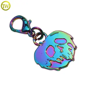 Newest Designer Phone Case Keying Label Embossed Rainbow Apple Logo Metal Hang Plate With Small Clasp