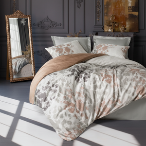 Ensemble de housse de couette double en satin de coton, motif floral gris Blatt, pour usage domestique - Product Image 3
