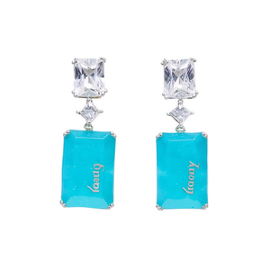 Boucles d'oreilles pendantes Hoony en pierre bleue, taille princesse, géométriques, en cristal et strass, bijoux de mode pour femme, en alliage de zinc - Product Image 1