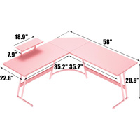 Bureau de jeu en forme de L rose, bureau d'ordinateur d'angle avec grand support pour moniteur, pour le bureau à domicile, les études, l'écriture, poste de travail