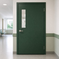 Porte battante de salle d'hôpital vert foncé avec fenêtre en verre, de qualité médicale, pour chambre de patient en milieu hospitalier