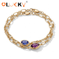 Bracelet à maillons en acier inoxydable plaqué or 18 carats, résistant à l'eau et inaltérable, avec cristal jaune ovale, personnalisé par LUCKYJIU