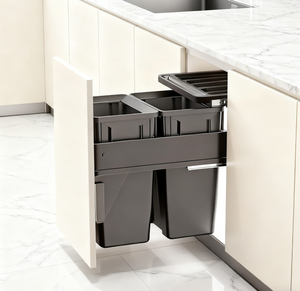 <span class=keywords><strong>Cucina</strong></span> <span class=keywords><strong>estraibile</strong></span> bidone della spazzatura sotto l'armadio in acciaio doppio montaggio superiore lato fuori bidone della spazzatura con porta - Product Image 1