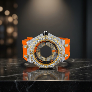 Reloj de lujo de acero inoxidable para hombre, correa de caucho naranja, esfera analógica de 43mm, cristal de zafiro, movimiento de cuarzo luminoso - Product Image 1
